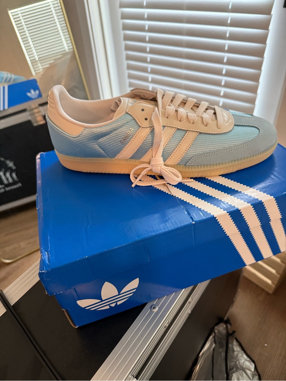 adidas Light Blue and White Samba Retro Sneaker
